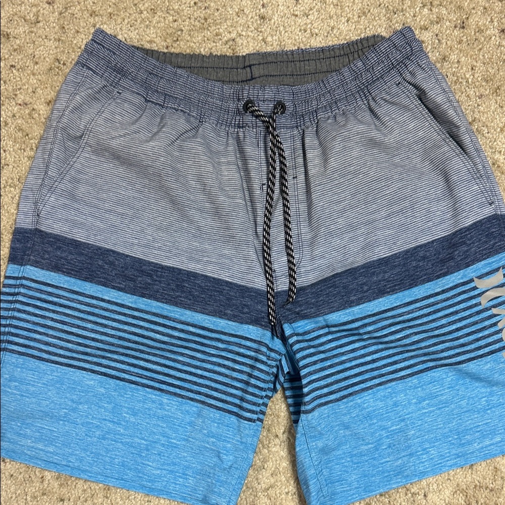 Hurley Blue Striped Men's swim Shorts either liner